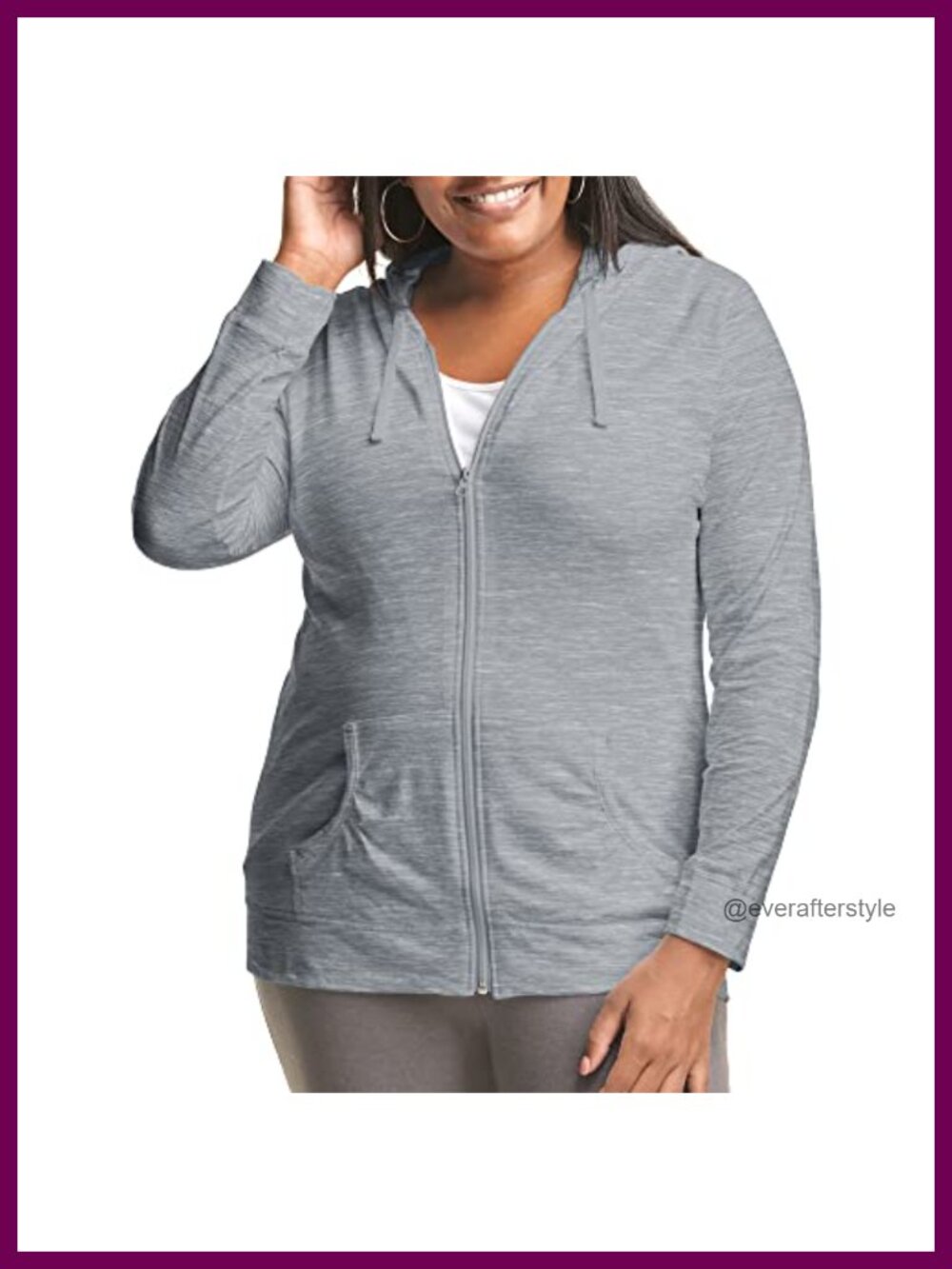 Women's Full Zip Lightweight Hoodie Slub Jersey Pouch Pockets